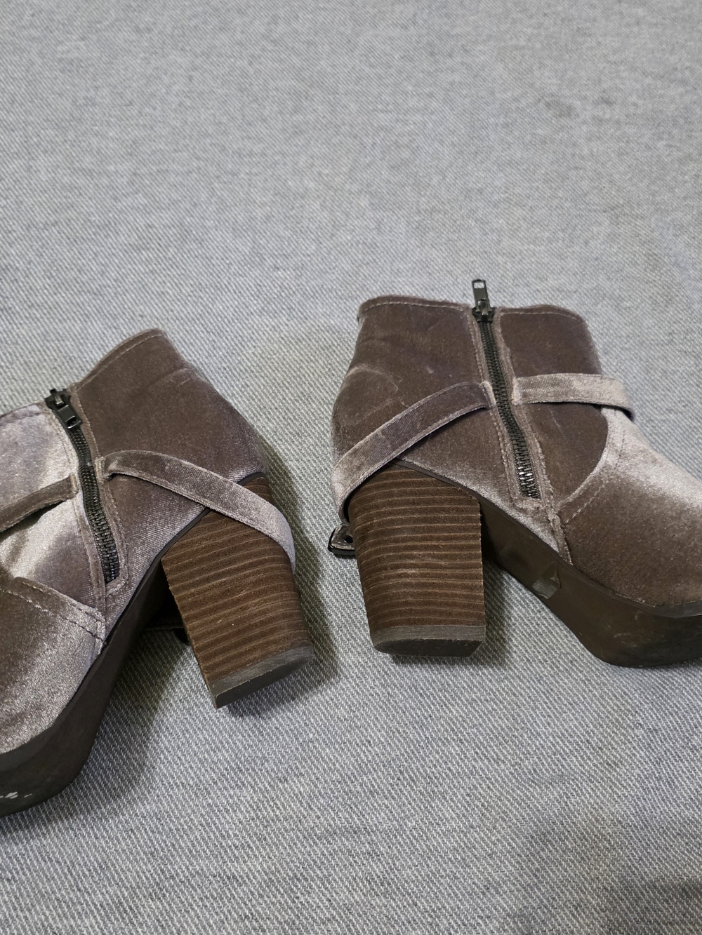 Buckle Not Rated Velvet Ankle Boots in Taupe Brown - Picture 3 of 6